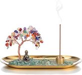 Jovivi Crystal Incense Holder for Sticks, Healing Crystal Stone Money Tree Buddha Statue Set Incense Burner, Incense Trays for Wealth, Good Luck,Yoga Meditation Home Decor