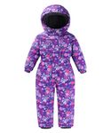 M2C Girls Floral One Piece Overall Snowsuit Winter Warm Ski Suit Purple Hearts 5T