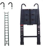 3.8m Telescopic Ladders with Hook Extending Aluminum Portable for Stairs Home Office Attic Loft Warehouse Garage Garden DIY Builder Multi Use Extendable Steps 150kg Load Capacity