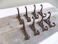 Midwest Craft House 8 Brown Rustic Coat Hooks Antique Style CAST Iron 4.5" Wall Double Restoration Kitchen Bath Towel