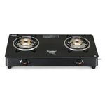 Prestige Magic plus Toughened Glass-Top 2 Brass Burner LPG Gas Stove(GTMP-02) | Black Spill Proof Design | Ergonomic Knob | Tri-Pin Burner