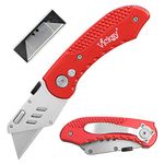 Vickay Box Cutter Utility Knife Heavy Duty with 5 SK5 Quick Change Blades, Safety Axis Lock Design Razor Knife, Lightweight Aluminum Body Belt Clip for Office (Red)