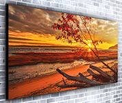 Beach Driftwood Panoramic Canvas Wall Art Print Framed XXL 55 inch x 24 inch Over 4.5 ft Wide x 2 ft High Ready to Hang Canvas Print - Landscape Photograph - Modern Art