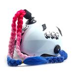 Helmet Ponytail Dual Pigtails Twist Braids Hair with Sucker Bow for Motorcycle Bike Motorbike Motocross Off Road Bicycle Cycling Bikers Riders Skateboarding Scooter Costume Cosplay (Pink Blue)