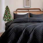 DOWNCOOL Twin Quilt Bedding Set, 2 Pcs Soft Twin Quilt Set, All Season Lightweight Bedspread Coverlet, Black Quilt Twin Size(68"x86") & 1 Pillow Sham(20"x26"+2")