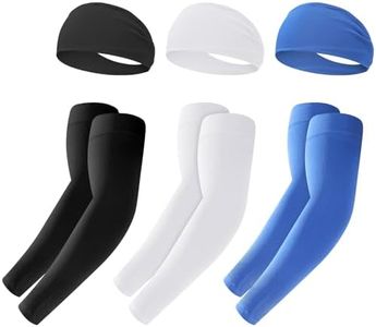 JATEBI 6 Pack Sports Headband and Arm Sleeves for Men Women Sweat Bands Cooling UV Sun Protection Sports Arm Sleeves for Running Yoga Fitness Workout, Multicolor