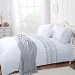 YINFUNG Boho Duvet Cover White Double Grey Eyelet Embroidered Geometric Bedding Set Polycotton 3 Pieces GEO 230x220 Textured Striped Mustard Patterned Gypsy Comforter Quilt Cover