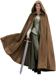 UQJE Medieval Cloak with Hood Halloween Renaissance Hooded Cape for Men and Women-Brown