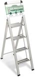 Step Ladder 4 Step Folding, Decorative - Modern Beautiful Silver Aluminum,Lock Mechanism, Ultra Slim Profile, Anti Slip Steps, Sturdy-Portable for Home, Office, Kitchen, Photography Use,by SORFEY