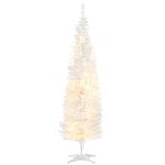 HOMCOM 6 ft Pre-Lit Noble Fir Slim Artificial Christmas Tree with 390 Tips and 200 Warm White LED Lights White