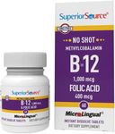 Superior Source No Shot Vitamin B12 Methylcobalamin (1000 mcg), Folic Acid, Quick Dissolve MicroLingual Tablets, 60 Count, Active Form of B12, Increase Energy, Healthy Heart, Boost Metabolism, Non-GMO