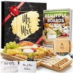 DELUXY Mr. and Mrs. Cheese Board - Perfect Bridal Shower Gifts For Bride, Wedding Gifts For Couples, Engagement Gifts For Couples - Charcuterie Boards Guide & Best Wishes Card Included