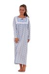 Bay eCom UK Women Nightwear Floral Print 100% Cotton Long Sleeve Long Nightdress M to XXXL Blue