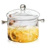 Jucoan 1.5L/50oz Glass Saucepan with Cover, Heat Resistant Glass Simmer Pot Stovetop Cooking Pot with Lids for Pasta Noodle, Soup, Milk