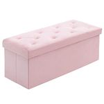 BRIAN & DANY Folding Storage Ottoman Bench, Velvet Large Ottoman Storage Box for Living Room and Bedroom 110 x 40 x 40 cm - Pink