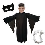 Kaku Fancy Dresses Polyester Black Ghost Costume For Kids With Vampire Teeth & Face Mask For Halloween Horror Costume Party