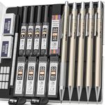 Nicpro 5 PCS Metal Mechanical Pencil Set in Case, Artist Drafting Pencils 0.3, 0.5, 0.7, 0.9 & 2mm Graphite Lead Holders (2H HB 2B 4B Colored Lead) for Sketching Drawing with 9 Lead Refills, 2 Erasers