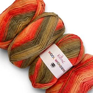 Wool Wonders Yarn for Crocheting, 4 Skeins, 640Yds/400G, Free Patterns - Wool Yarn for Knitting - Aran/Heavy #4 Medium Worsted Weight - Orange Campfire
