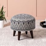 nestroots Ottoman Stool for Living Room | Pouffes for Sitting Printed Ottoman | Foot Rest Ottoman stools with 4 Wooden Legs (14 inch Height, Blue)