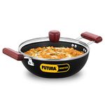 Hawkins Futura 2.5 Litre Deep Kadhai, Nonstick Kadai with Glass Lid, Flat Bottom Induction Kadhai, Deep Fry Pan, Black (INDK25G)