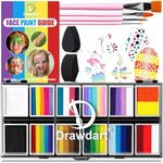 Drawdart Professional Face Painting Kit for Kids Adults, Split Cake Face Paint Palette 12 x 10gm with Stencil, One Stroke Non Toxic Rainbow Face Body Paint Set Halloween Christmas Makeup