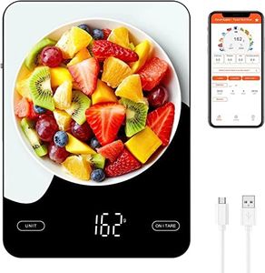 AMIR Digital Kitchen Scale Rechargeable, 10kg/22lb Digital Food Scales for Weight Loss, 1g/0.1oz Smart Food Scale with Nutrition Calculator APP, Kitchen Baking Mini Digital Scale