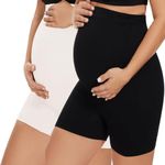 Evamomies Women's High Waist & Mid-Thigh Cotton Lycra Maternity Shorts|Pregnancy Panty|Maternity Panties Over The Belly for The Pre & Post Pregnancy (M, Blackwhite)