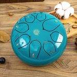 Eavnbaek Steel Tongue Drum - 8 Notes 6 Inch Steel Hand Drum with Bag, Music Book, Drumsticks, Mallet Holder and Finger Picks, Tongue Drum for Camping, Meditation or Yoga (Moss Blue)