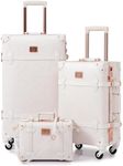 urecity Vintage Luggage Sets of 3 Piece - Hardside Lightweight Spinner Suitcases - Retro Travel Set includes Under Seat Train Case, 26"+20"+12" (Rose White)