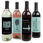 Home Sweet Home - Housewarming Gift for Women and Men - Wine Bottle Label Stickers - Set of 4, Blue, Black (BD5562wl)