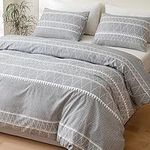 Duvet Cover Queen, Ultra Soft Microfiber Bed Set, Boho Comforter Set, 3 Piece Breathable Queen Bedding Set with Zipper Closure, Corner Ties, (90x90 Inch, Grey)