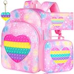 3PCS Kids Backpacks for Girls, 16" Little Kid Love Backpack Preschool Elementary School Bookbag and Lunch Box - Love Pink