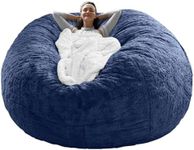 LASOUK Giant Fur Bean Bag Chair Cover (No Filler) for Adults/Teens, Big Round Soft Fluffy Faux Fur Bean Bag Lazy - Machine Washable, Big Size Beanbag Cover,Navy Blue,5FT