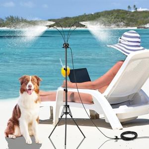 Standing Misting Cooling System-Portable Misters for Outside Patio-Adjustable Height 5.25FT Outdoor Water Mist Hose Kit-33FT Line Stand Mist System for Sprinkler Water Activity BBQ Cool Kids Pet Play