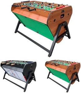 KICK Triplex 55″ Telescopic Rods 3-in-1 Swivel Multi Game Table (Brown) - Combo Game Table Set - Billiards, Air-Hockey and a Foosball for Home, Game Room, Friends and Family!