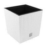 Prosper Plast Rattan Flower Pot - 32cm x 32cm x 32.5cm (LWH) White Colour Planter Suitable for Indoor and Outdoor Use