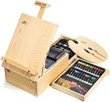 WEEKSUN Tabletop Easel Box Painting Set, 55 Pieces Acrylic Painting Set with Wood Box Easel, 24×12ML Acrylic Paints, 10 Acrylic Paintbrushes and other Art Supplies for Artists Hobbyist Beginners