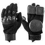 Rhnthmhill Longboard Slide Gloves, Skateboard Gloves for Downhill Longboarding Skateboarding Roller Skating Sliding, Come with 2 Slider Puck Set (4Slides,Dark L)