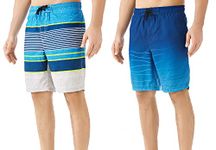 TEX2FIT 2-Pack Men's Swim Shorts with Pockets, Quick Dry Swim Trunks with Mesh Lining (Blue-Grey Stripe/Blue Gradient, X-Large)