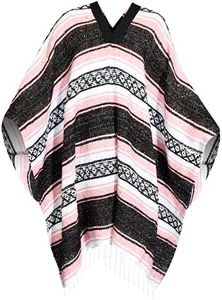 Artisans Bazaar Traditional Mexican Baja Poncho Men and Women Authentic Gaban Serape Sarape Blanket Pancho Jorongo Cowboy, Pink, One Size