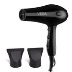 Vega VHDP-02 Professional Hair Dryer For Women & Men- (Pro Touch 1800-2000W) Cool Shot Button, 2 Heat/2 Speed Settings & 2 Detachable Nozzles|Black|2000 Watt