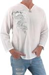 Love Quality Men's White Dragon Shirt 100% Cotton Hippie Top (X-Large)