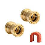 QuickFitting 1 Inch Push Fit Coupling | Patented Design for Superior Sealing | Push to Connect Brass Plumbing Pipe Fitting | for Copper, PEX and CPVC | 2-Pack Straight Connectors