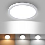 Smanu LED Ceiling Light,18W 1800LM,3 Color Temperatures in One 3000K/4000K/6000K,Waterproof Flush Mount Ceiling LED for Bathroom,Living Room,Dining Room,Kitchen,Office,Ø23CM