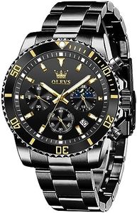 OLEVS Montre Pour Homme, Dive All Black Mens Watches Waterproof Stainless Steel Wrist Watches for Men Analog Luminous Big Face Men Watches Classic Rotatable Bezel Men's Cuff Watches
