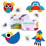 Wooden Jigsaw Puzzle, 36 Pcs Shape Puzzles + 60 Pcs Image Cards Kids Puzzle Set Montessori Educational Toys