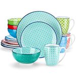 vancasso Macaron Dinnerware Set 16 Pieces Porcelain Dinner Set - Multicolour Japanese Dinner Service Mediterranean Crockery with Dinner Plate, Dessert Plate, Cereal Bowl and Mug, Service for 4