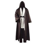 NUWIND Mens Jedi Costume Medieval Tunic Hooded Cape Cloak Robe Halloween Cosplay Outfit for Adults, L, Brown+white