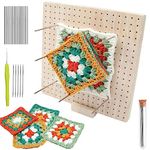 Crochet Blocking Board-Blocking Board, Handcrafted Wooden Blocking Board, Granny Square Blocking Board for Knitting Crochet with 20 Metal Pins 5 Large Eye Needle & Stand (Wooden)