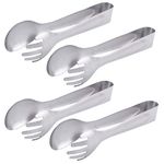 HINMAY Serving Tongs 8-Inch Stainless Steel Salad Tongs Fork and Spoon Tongs, Set of 4